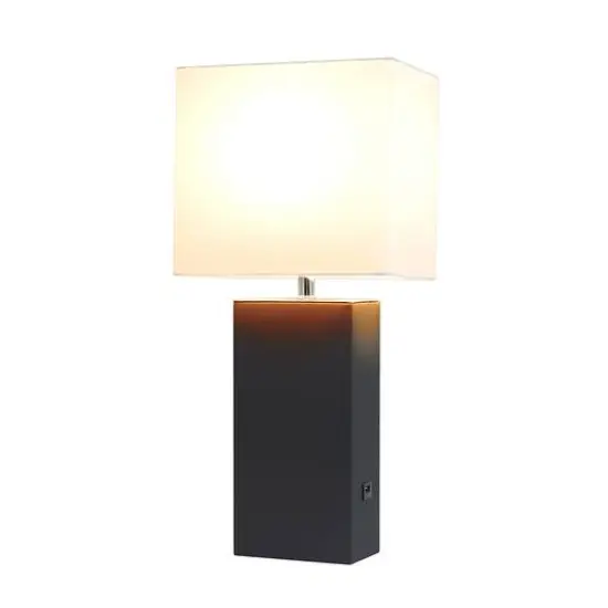 Lalia Home Lexington 21" Leather Table Lamp with USB Charging Port Black {3}