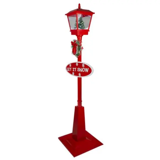 70.75" Musical Red Holiday Street Lamp with Christmas Tree Snowfall Lantern {3}