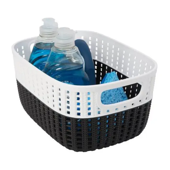 Simplify 9.4" Small 2-Tone Decorative Storage Basket Black/White {4}
