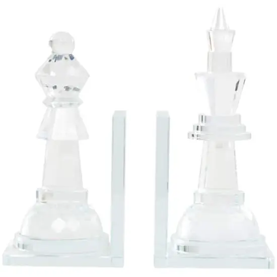 9.5" Clear Chess Oversized Bookends with Cut Crystal Designs Set {5}
