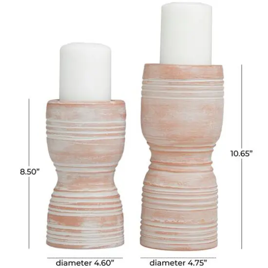 Whitewashed Ribbed Terracotta Candle Holder Set {6}