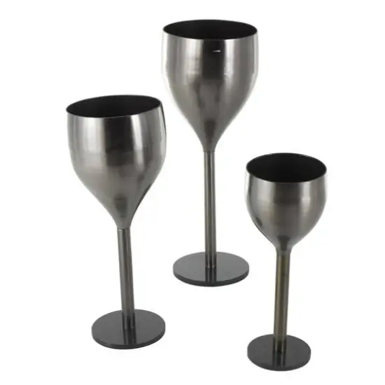 Silver Wine Glass Inspired Metal Planter Set {9}