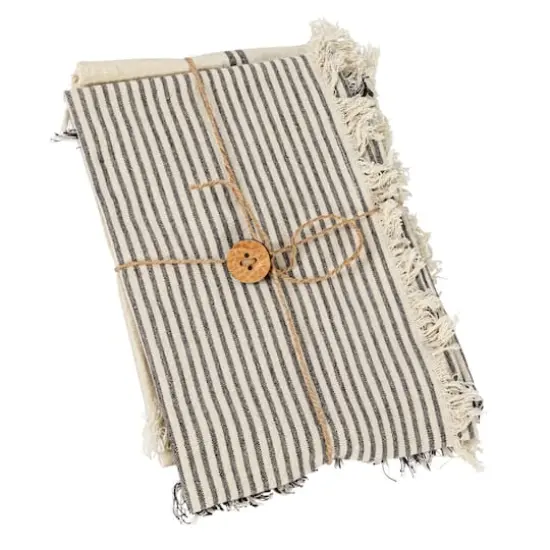 Hello Honey&reg; Natural & Black Stripes Woven Cotton Tea Towels with Fringe Set {4}