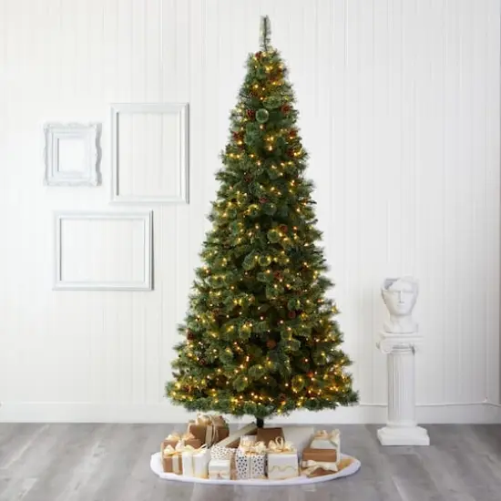 9ft. Pre-Lit White Mountain Pine & Pinecones Artificial Christmas Tree with Clear LED Lights {6}