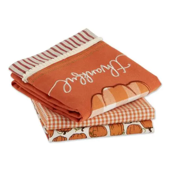 DII&reg; Thankful Check Pumpkin Dishtowel Set {3}