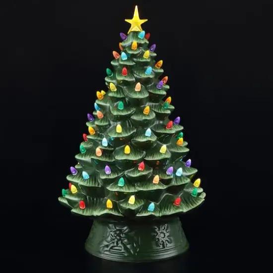 18" Green Lit Nostalgic Christmas Tree {4}