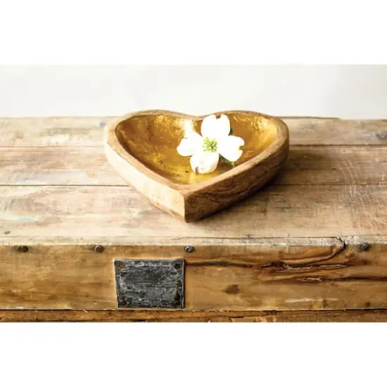 Hello Honey&reg; 8" Mango Wood Heart Tray with Gold Leaf Interior {3}