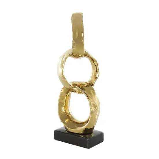 15" Gold Abstract Interlocked Rings Ceramic Sculpture with Black Base {8}