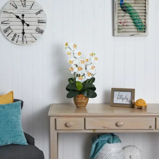 25" Cream Double Phalaenopsis Silk Orchid Flower Arrangement in Ceramic Pot {5}