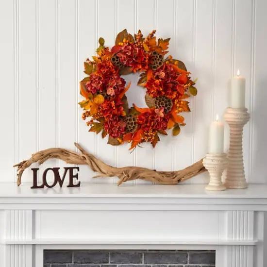 24" Fall Hydrangea, Lotus & Berry Wreath {4}
