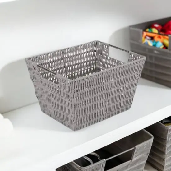 Simplify Medium Gray Rattan Storage Basket {5}