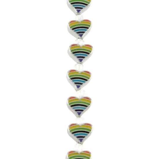 Rainbow Stripe & Rhodium Heart Beads, 9mm by Bead Landing&trade; {1}