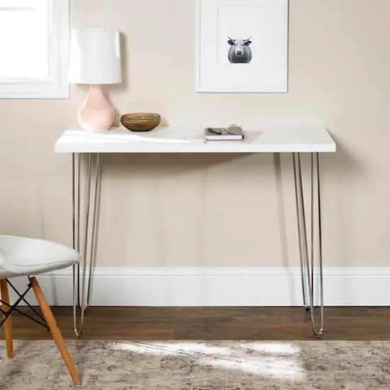 Walker Edison 42" White Mid Century Modern Wood Computer Desk {4}