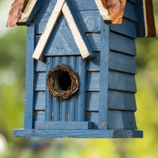 Glitzhome&reg; 12" Retro Blue Distressed Cottage Birdhouse {5}