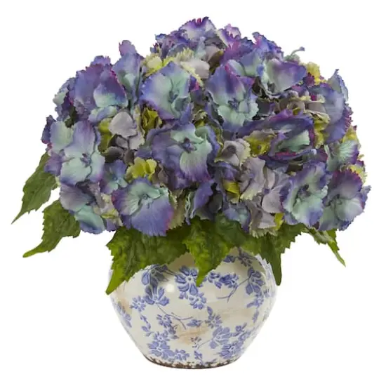 14'' Blue Hydrangea Arrangement in Floral Vase {1}