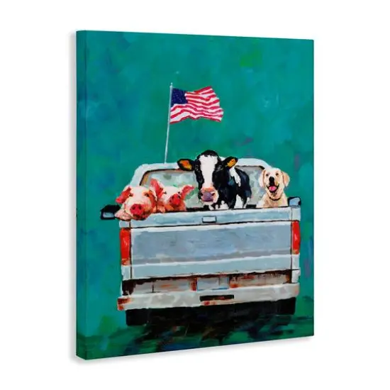 Stupell Industries Farm Animals Pickup Truck Waving American Flag Canvas Wall Art {4}