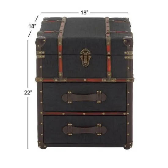 Blue Wood and Linen Traditional Accent Table, 22" x 18" x 18" {6}