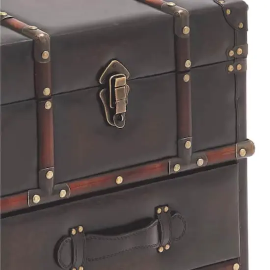 23" Dark Brown Faux Leather & Wood Traditional Cabinet {3}