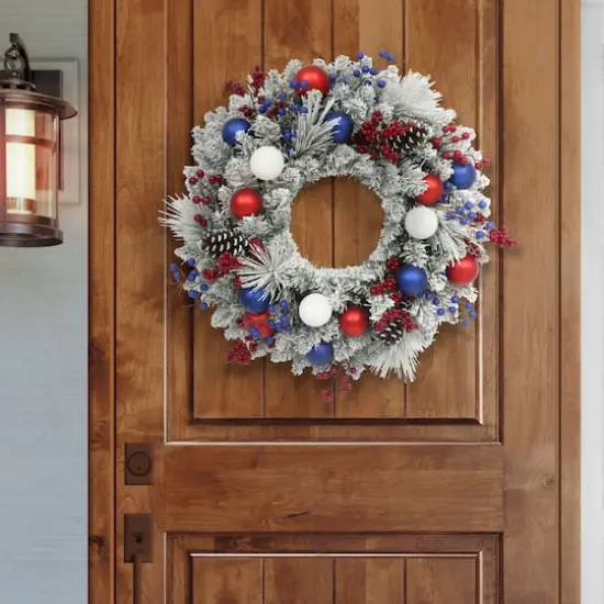 24" Adorned Flocked Wreath {3}