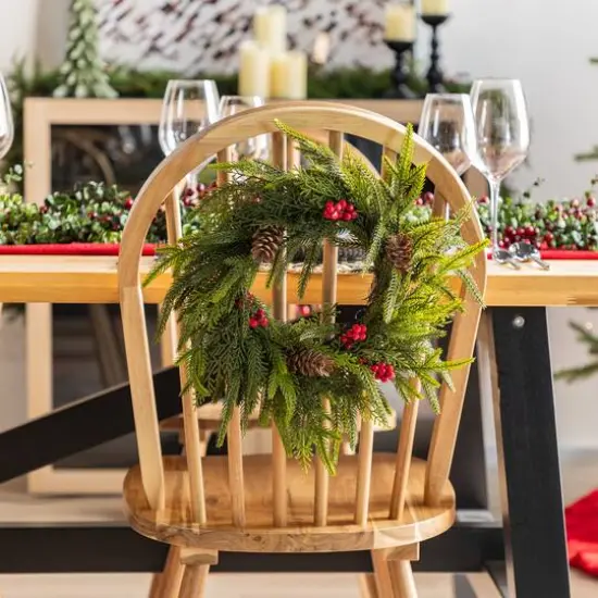 Glitzhome® 14"D Christmas Mini PE Wreath with Pinecones and Red Berries Set {3}