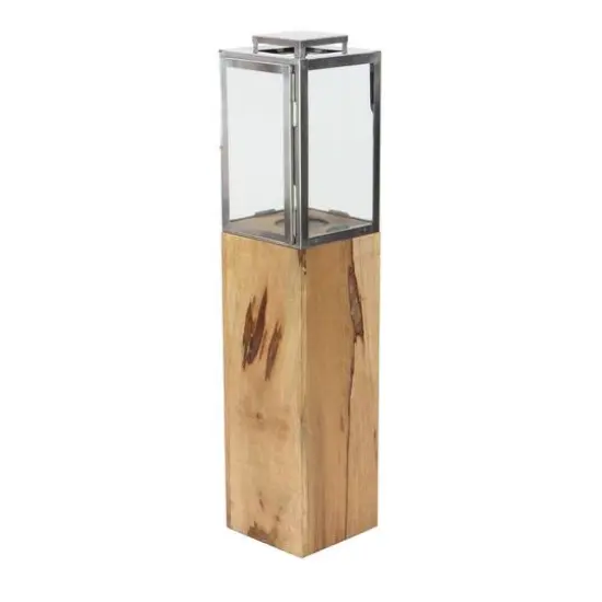 Brown Mango Wood Contemporary Candle Holder Lantern, 36" x 9" x 9" {4}