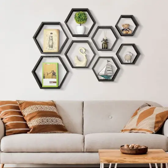 NEX&trade; Hexagon Honeycomb Floating Shelves Set Black {8}