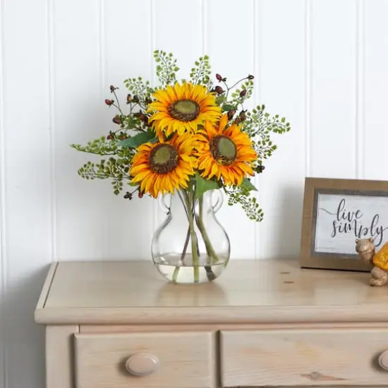 16" Sunflower Floral Arrangement in Vase {3}