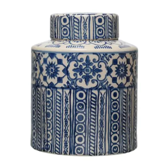 Hello Honey&reg; 10" Blue & Cream Pattern Stoneware Ginger Jar {1}