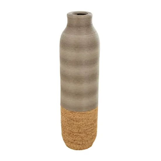 32" Brown SeagrassHandmade Ribbed Vase with Coiled Seagrass Base {1}