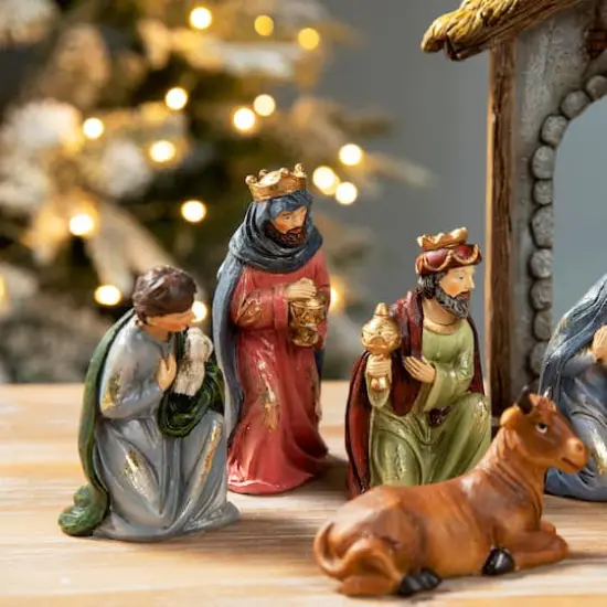 Glitzhome&reg; Multicolor Resin Nativity Figurine Set {4}