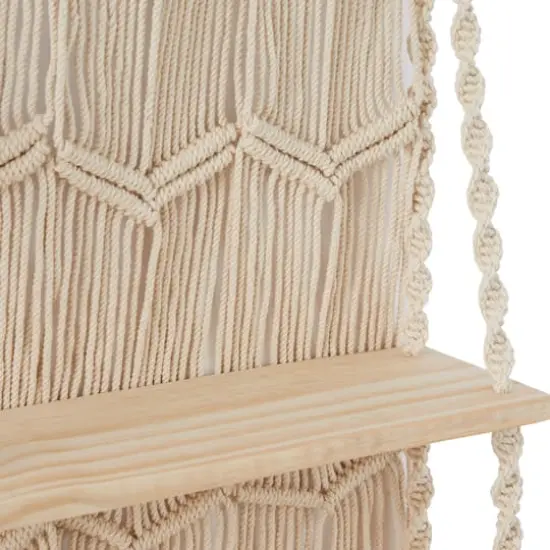 White Cotton Handmade 2 Shelves Macrame Wall Shelf 25" x 6" x 49" {4}