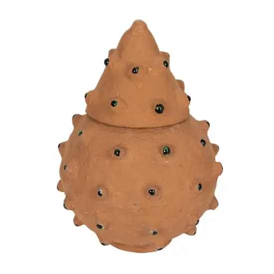 Hello Honey&reg; Decorative Paper M&acirc;ch&eacute; Canister with Glass Marble Accent Terra Cotta {1}