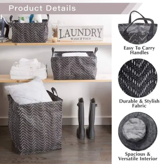 DII&reg; Small Round Stone & Cream Tribal Chevron PE-Coated Woven Paper Laundry Bin, 2ct. {5}