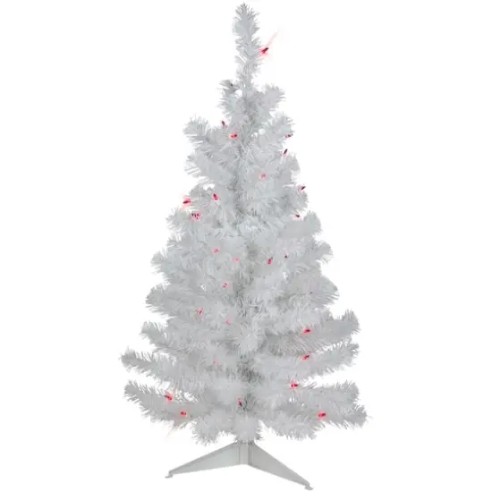 3ft. Pre-Lit White Iridescent Pine Artificial Christmas Tree, Pink Lights {4}