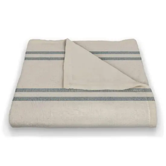 Stripe Coral Fleece Blanket White/Blue {3}