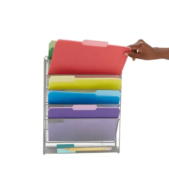 Mind Reader 6 Compartment Vertical Hanging Wall File & Chart Organizer Silver {11}