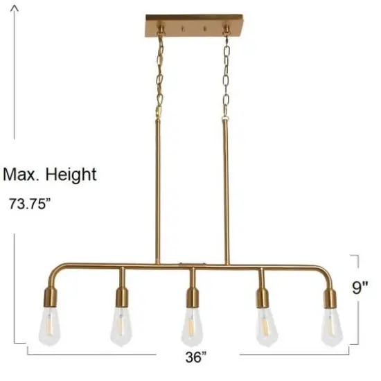 Hello Honey® Robert Stevenson Lighting Benson Exposed Bulb Metal 5-Light Linear Chandelier Brushed Gold {6}