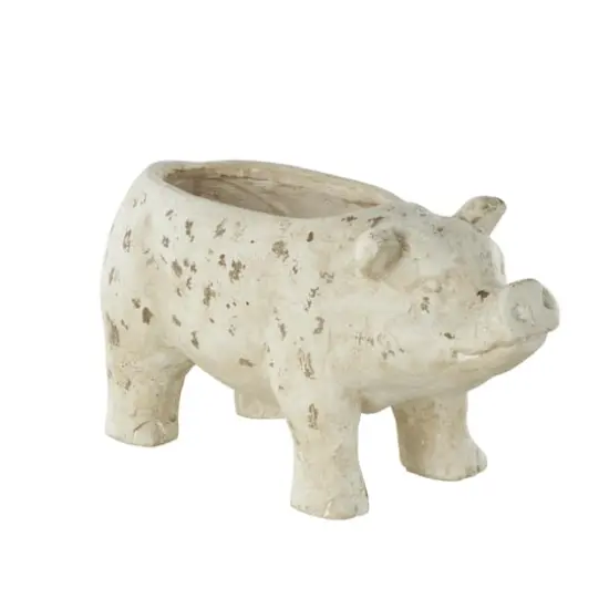 17" Light Brown Distressed Pig Planter {5}