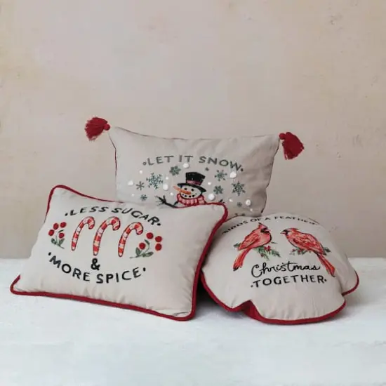 Hello Honey&reg; 16" Red & White Birds of a Feather Christmas Together Round Cotton Printed Pillow Cover & Insert {3}