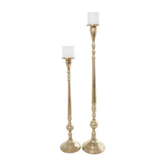 Gold Aluminum Tall Pillar Candle Holder Set {4}