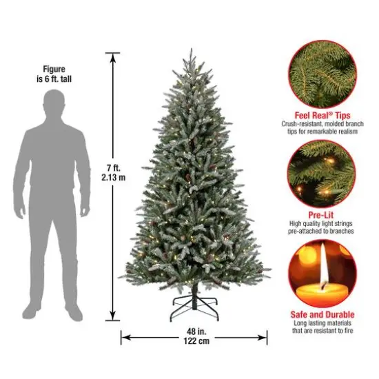 7ft. Pre-Lit Snowy Olallie Pine Artificial Christmas Tree With Pinecones, Clear LED Lights {6}