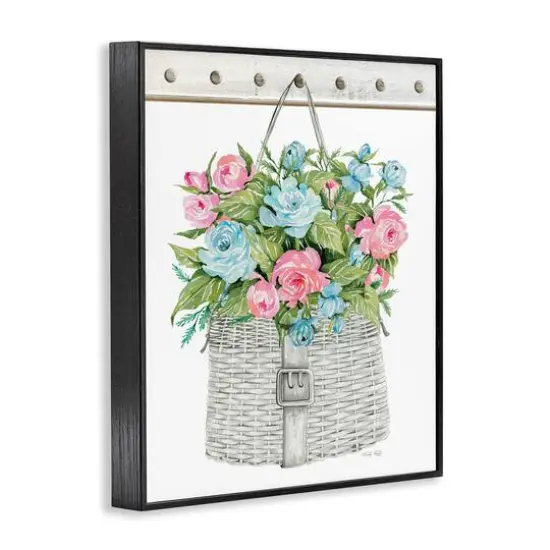 Stupell Industries Blue And Pink Blooming Roses Spring Plant Basket Framed Giclee Art Black {4}
