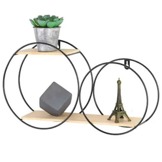 Black Wall Mounted 2-Tier Circular Floating Shelves {1}