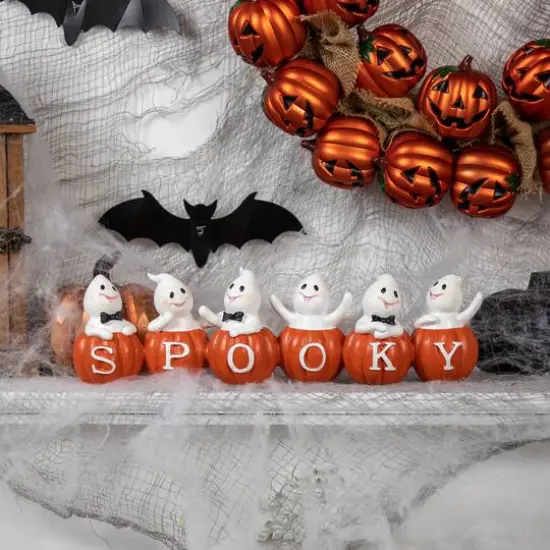 15.5" Ghosts and Pumpkins "Spooky" Halloween Decoration {3}
