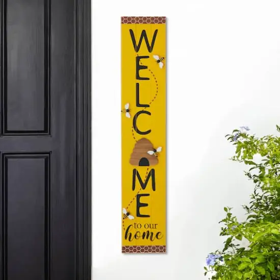 Glitzhome&reg; 42" Wood Bees WELCOME Porch Sign {4}
