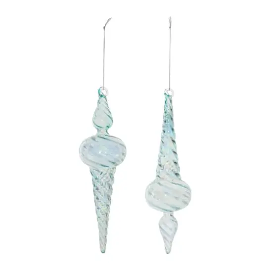 9.5" Iridescent Swirl Glass Finial Ornament Set {3}