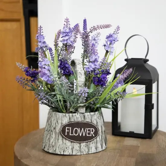 12" Lavender Bouquet in Flower Spring Basket with Handle {3}