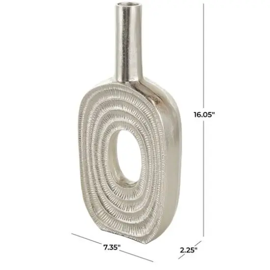 16" Silver Linear Etched Aluminum Circular Vase {9}