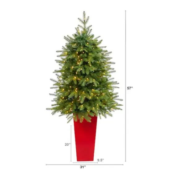 5ft. Pre-Lit Vancouver Fir Natural Look Artificial Christmas Tree in Tower Planter, Clear LED Lights {3}