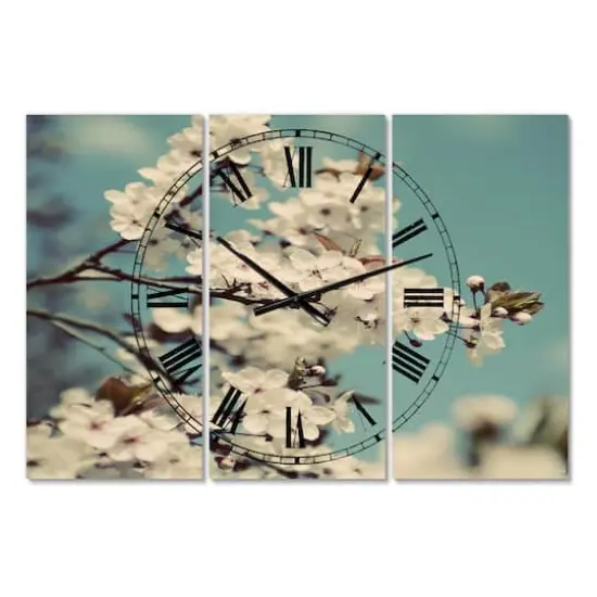 Designart White Spring Blossom Oversized Cottage 3 Panel Wall Clock {1}
